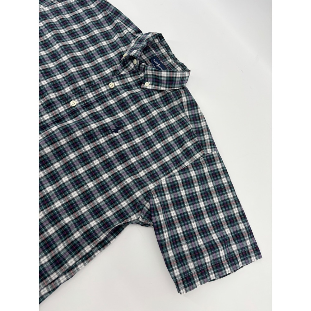 Polo Ralph Lauren Mens Green Plaid Short Sleeve Button Down Shirt Large EZ941811